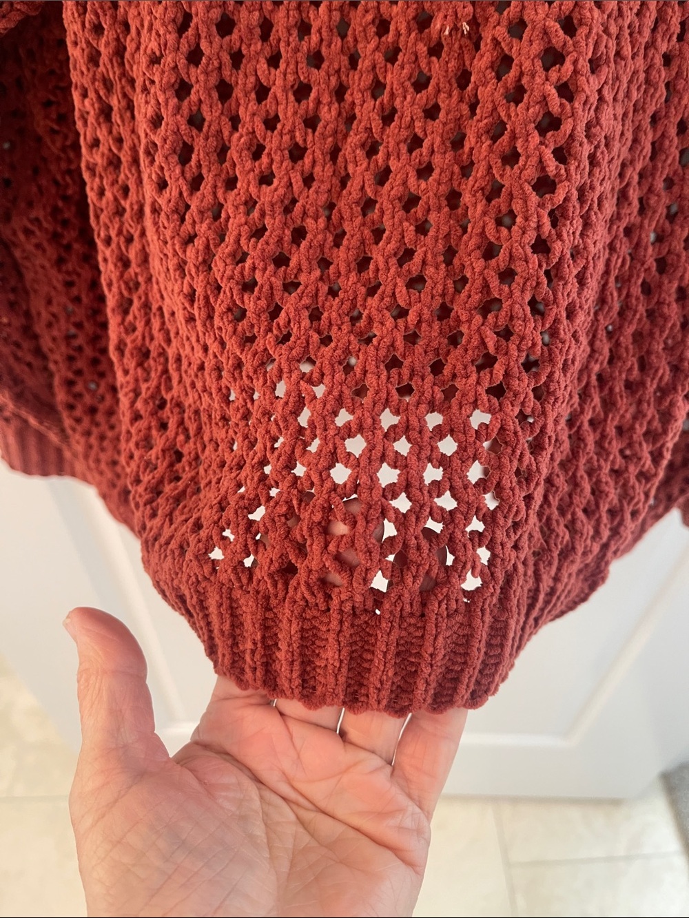 Miracle Rust Open-Weave Chenille Tie-Neck Pullover - Picture 3 of 10